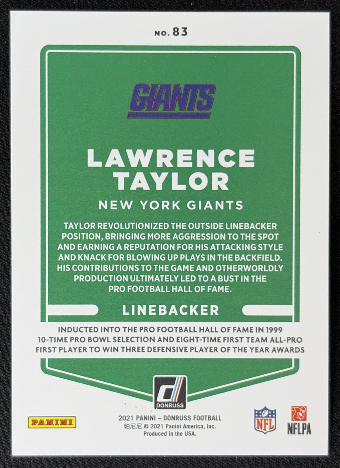 Lawrence Taylor 2021 Panini Donruss Press Proof Premium Giants - New York Giants