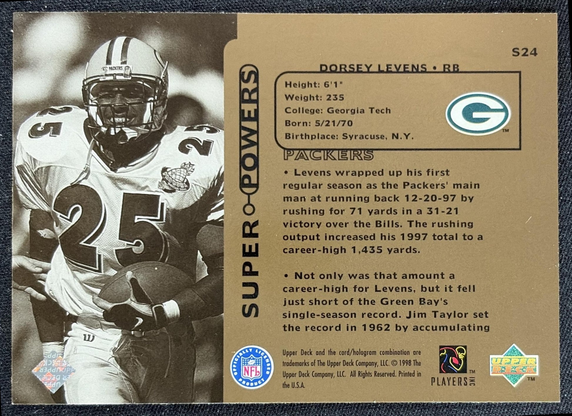 Dorsey Levens 1998 Upper Deck Super Powers Packers