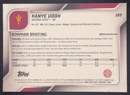 Kanye Udoh 2025 Bowman Chrome University Prospects Yellow Mini-Diamond Refractor /350 Sun Devils Arizona State Sun Devils