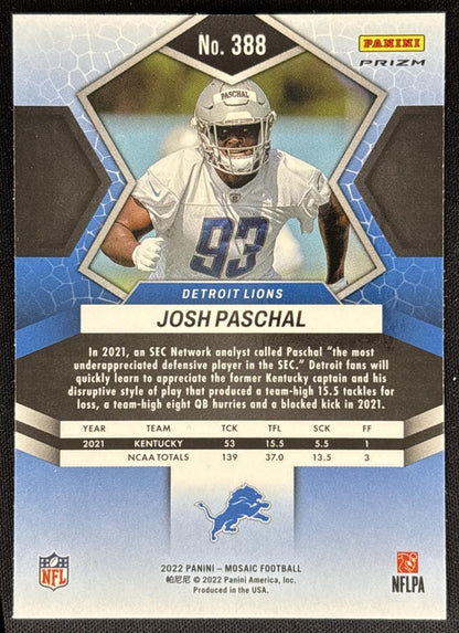 Josh Paschal 2022 Panini Mosaic Green Lions Sports Trading Cards