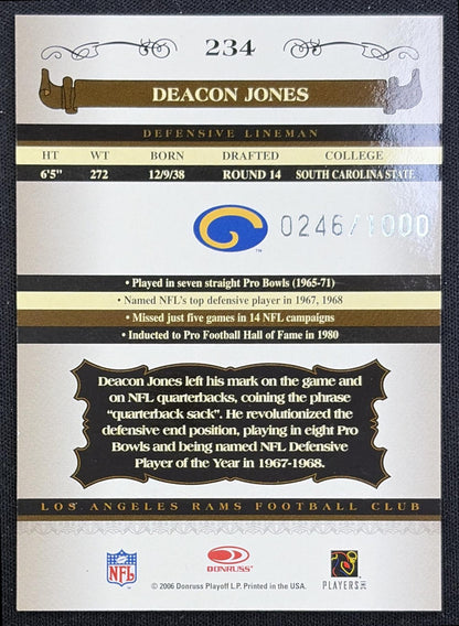 Deacon Jones 2006 Donruss Classics /1000 Rams back