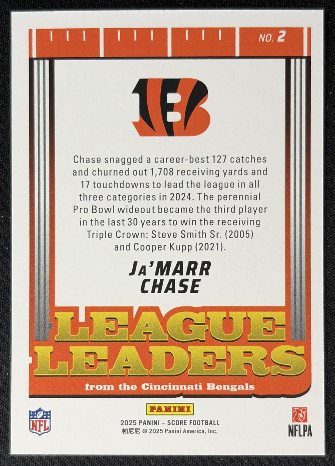 Ja'Marr Chase 2025 Panini Score League Leaders Bengals Back