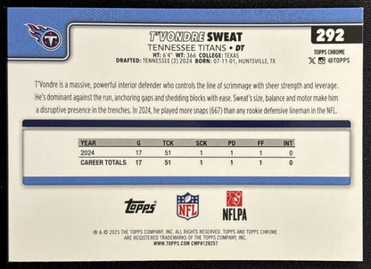 T'Vondre Sweat 2025 Topps Chrome Neon Pulse Refractor Titans Sports Trading Cards