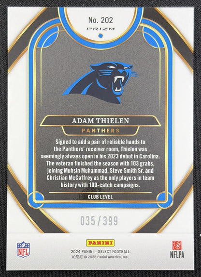 Adam Thielen 2024 Panini Select Club Orange Prizm Shock /399 Panthers