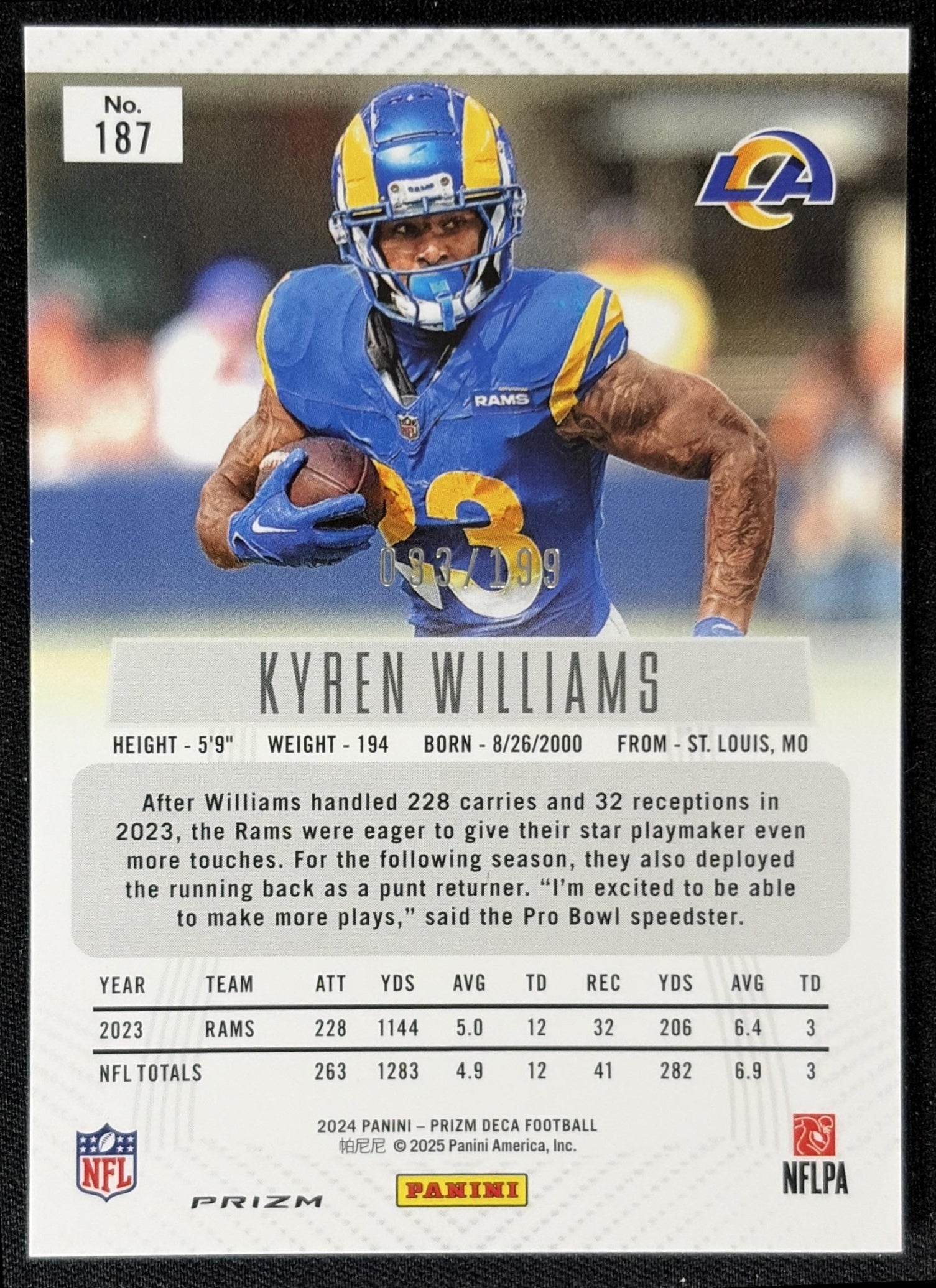 Kyren Williams 2024 Panini Prizm Deca Red /199 Rams