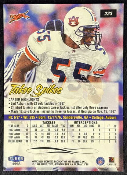 Takeo Spikes 1998 Fleer Ultra Bengals - Back