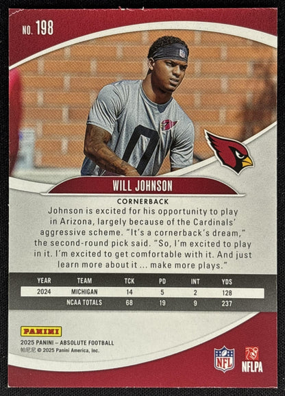 Will Johnson 2025 Panini Absolute Rookies Green Cardinals Sports Trading Cards
