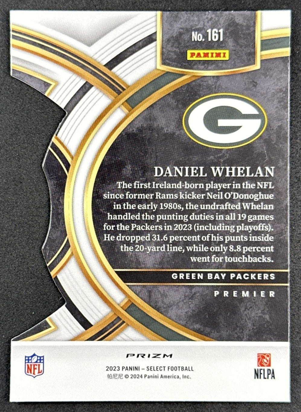 Daniel Whelan 2023 Panini Select Black and Green Prizms Die Cut Packers back sports trading card