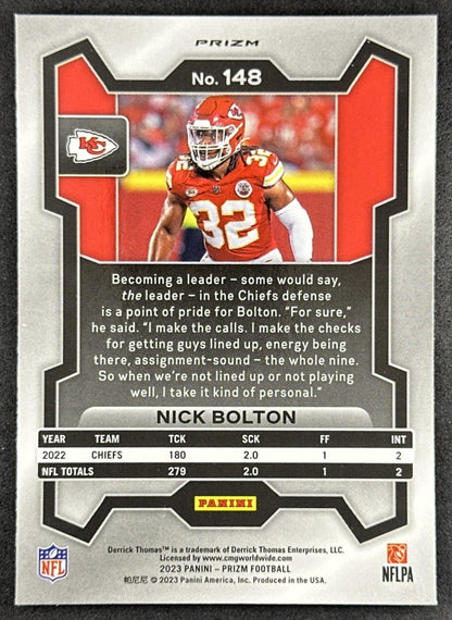 Nick Bolton 2023 Panini Prizm Green Wave Chiefs Sports Trading Cards