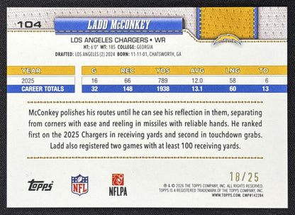 Ladd McConkey 2026 Topps Orange Holo Foil /25 Chargers