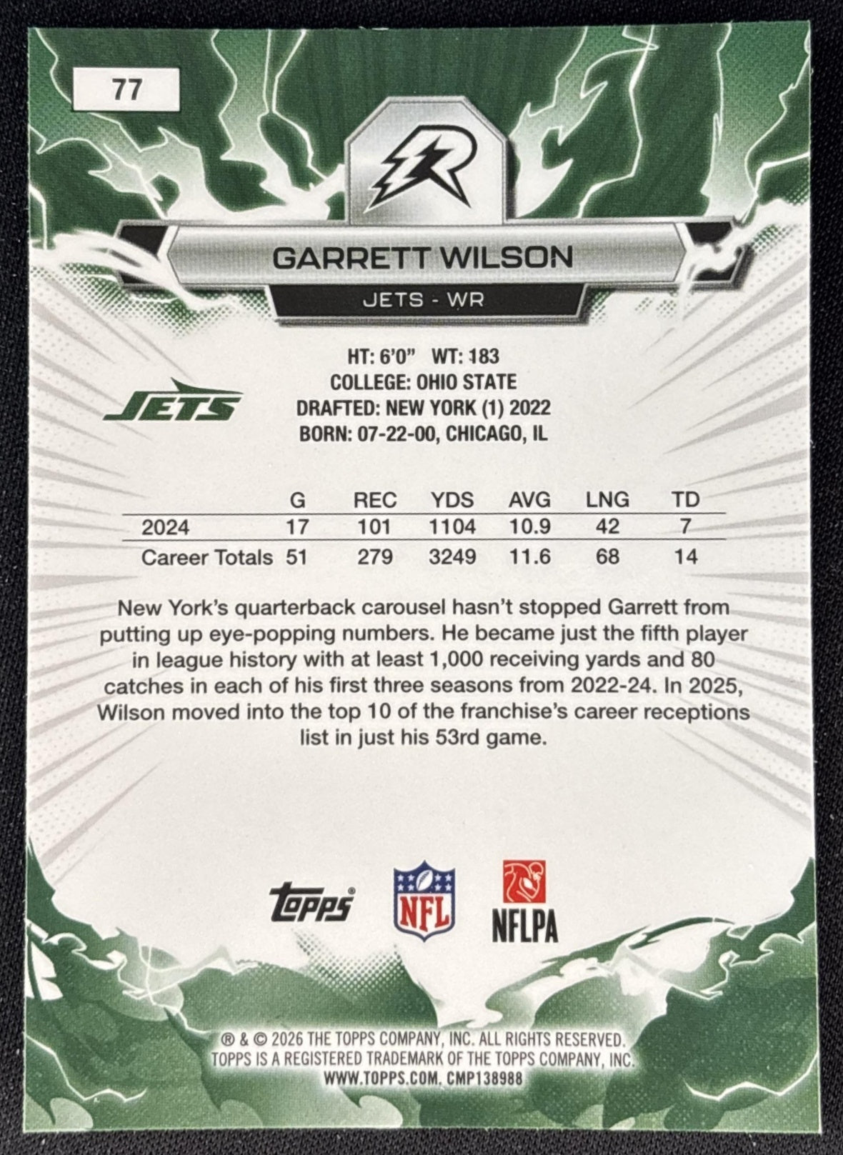 Garrett Wilson 2025 Topps Resurgence Jets New York Jets back