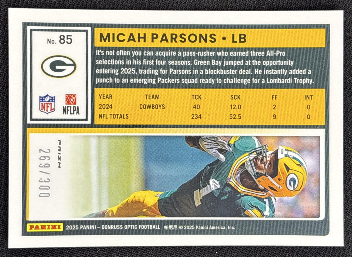 Micah Parsons 2025 Panini Donruss Optic Wave Prizm /300 Packers - back