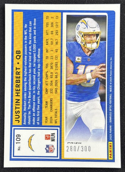 Justin Herbert 2025 Panini Donruss Optic Wave Prizm /300 Chargers - back