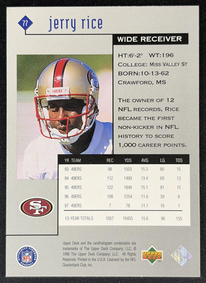 Jerry Rice 1998 Upper Deck Black Diamond Rookie Edition 49ers Sports Trading Cards