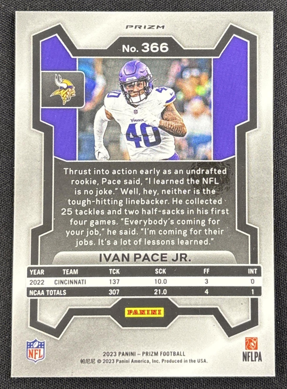 Ivan Pace Jr. 2023 Panini Prizm Silver Vikings