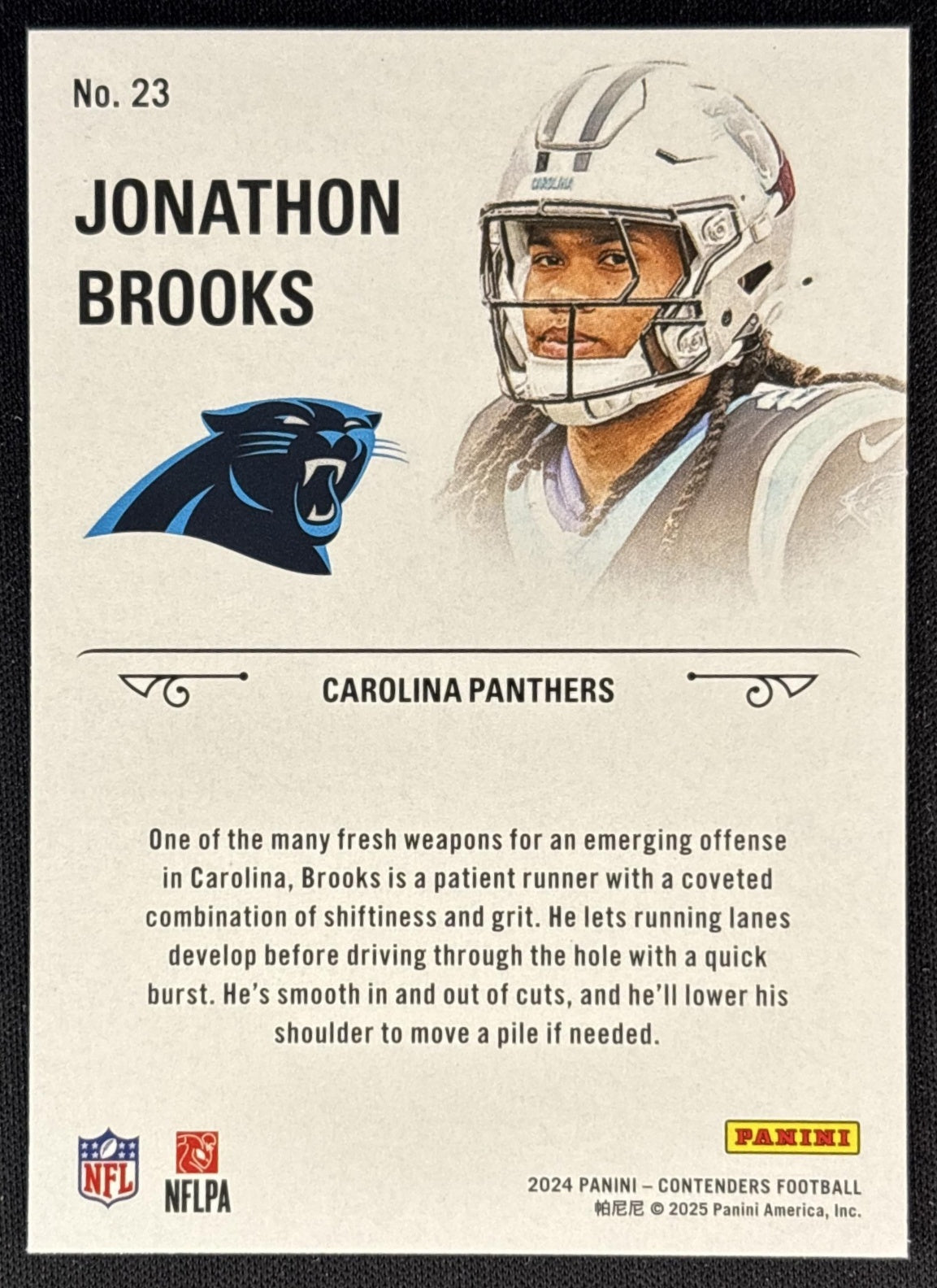 Jonathon Brooks 2024 Panini Contenders Rookie Stallions Red Panthers back