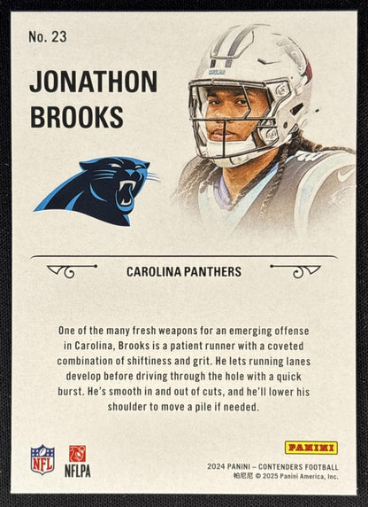 Jonathon Brooks 2024 Panini Contenders Rookie Stallions Red Panthers back