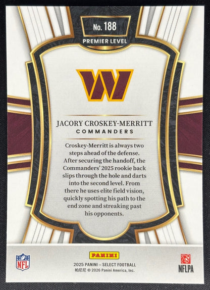 Jacory Croskey-Merritt 2025 Select Premier Level Commanders Sports Trading Card