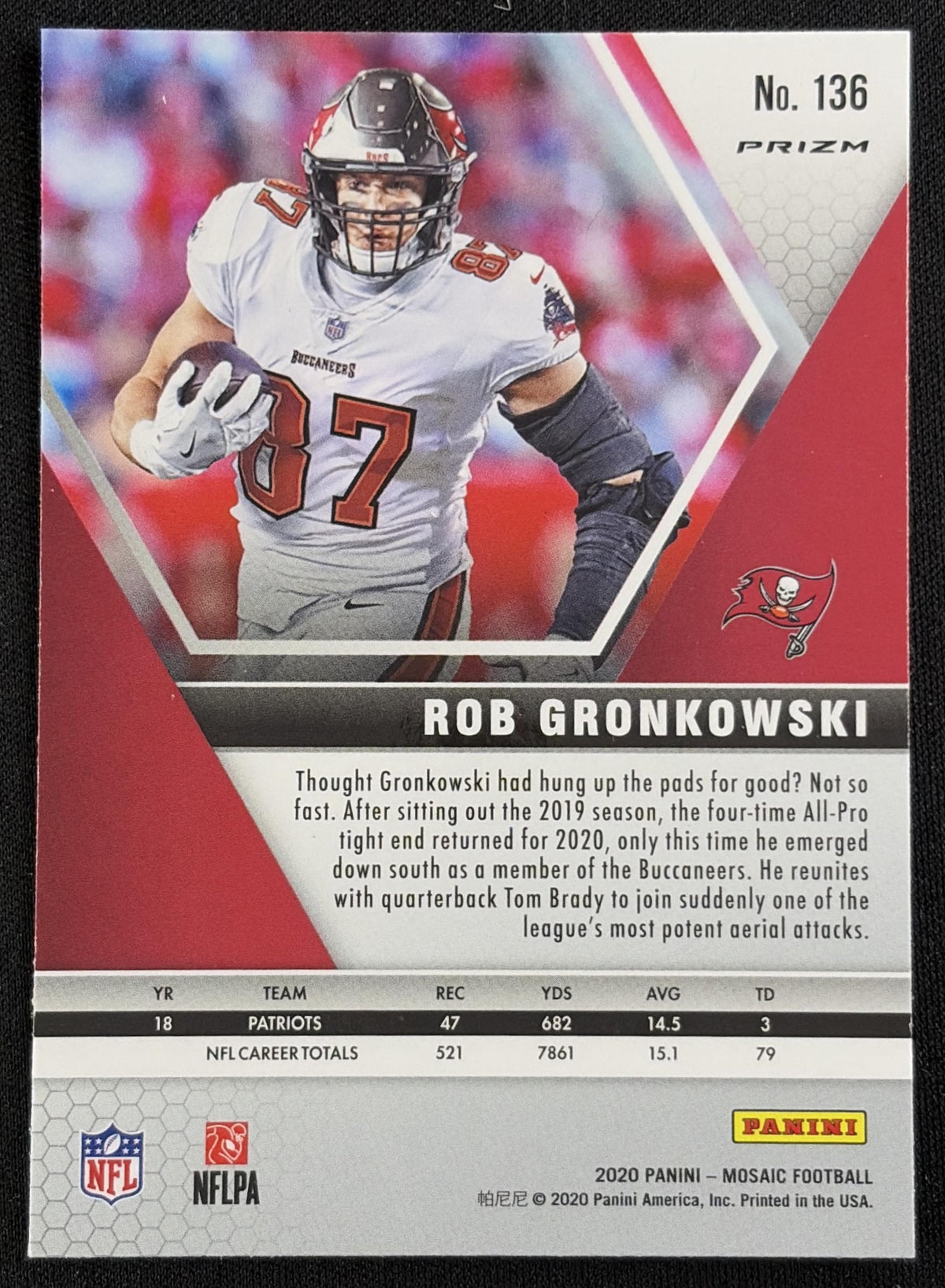 Rob Gronkowski 2020 Panini Mosaic Prizm Silver Buccaneers Sports Trading Card