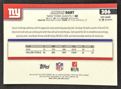 Jaxson Dart 2025 Topps Chrome Rookie Giants