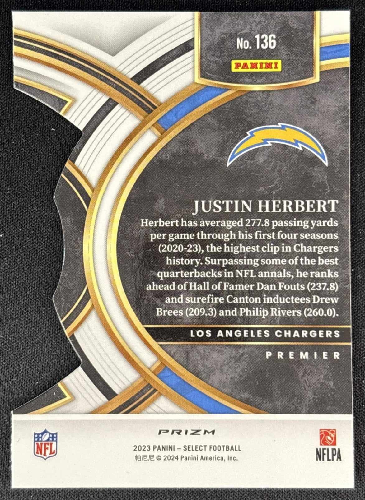 Justin Herbert 2023 Panini Select Red and Blue Prizms Die Cut Chargers