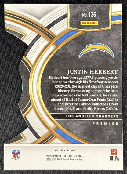 Justin Herbert 2023 Panini Select Red and Blue Prizms Die Cut Chargers