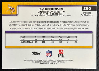 T.J. Hockenson 2025 Topps Chrome Neon Pulse Refractor Vikings Sports Trading Cards