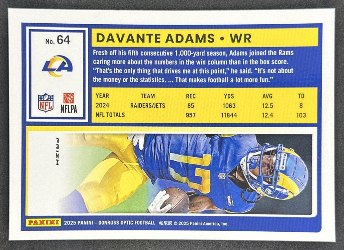 Davante Adams 2025 Panini Donruss Optic Stars Prizm Rams Sports Trading Cards
