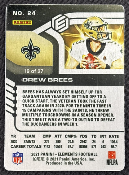 Drew Brees 2021 Panini Elements Metal Cobalt /27 Saints - back