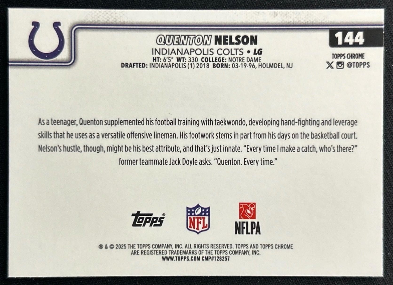 Quenton Nelson 2025 Topps Chrome Colts Sports Trading Cards
