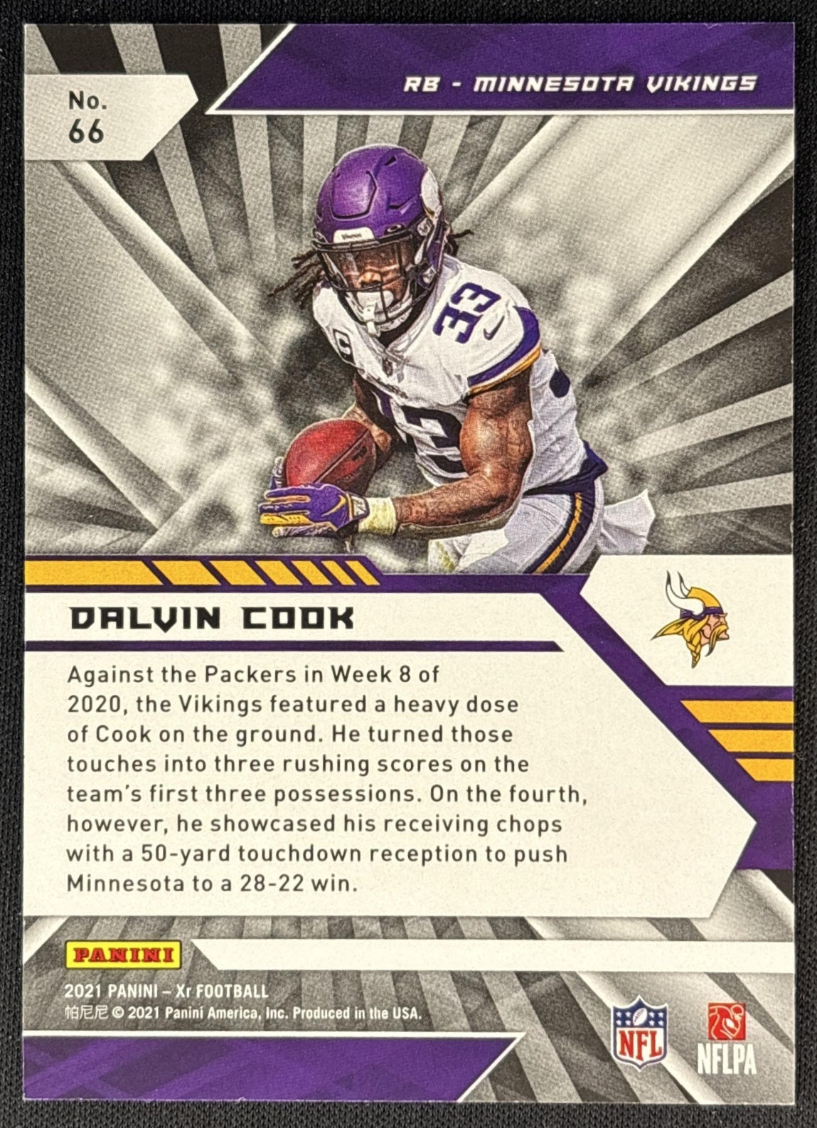 Dalvin Cook 2021 Panini XR Blue /199 Vikings back