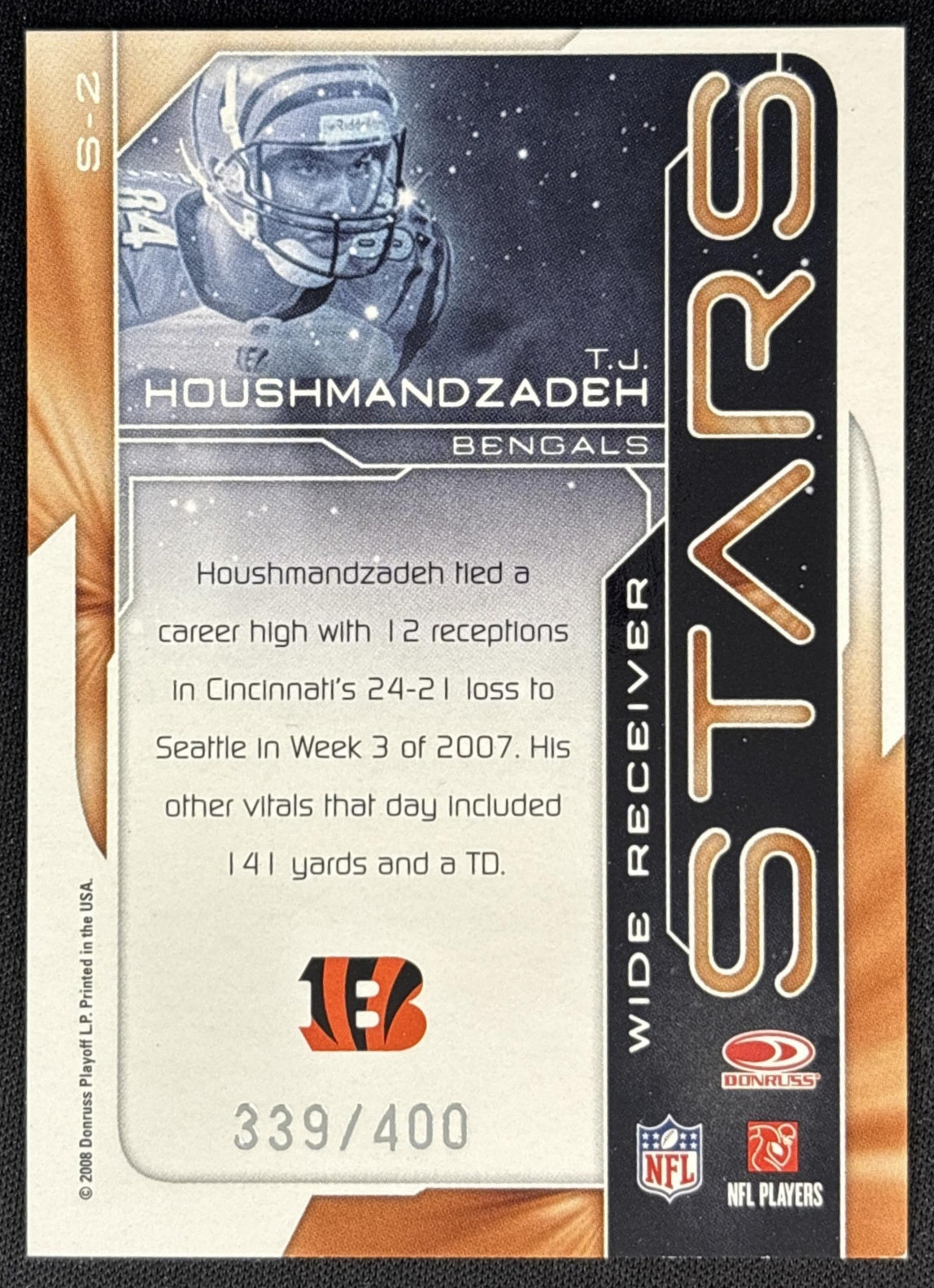 T.J. Houshmandzadeh 2008 Donruss Elite Stars Gold /400 Bengals back