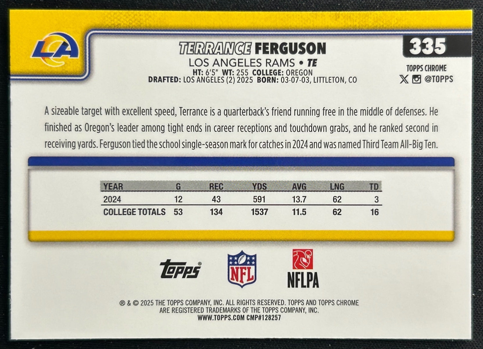 Terrance Ferguson 2025 Topps Chrome Rookie Rams Sports Trading Cards