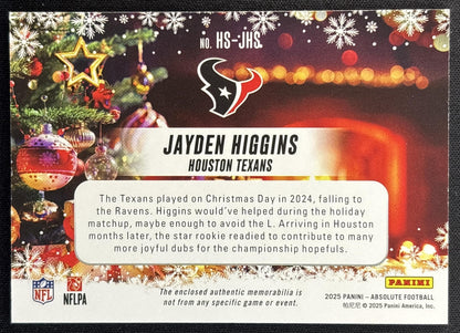 Jayden Higgins 2025 Panini Absolute Holiday Suit Texans