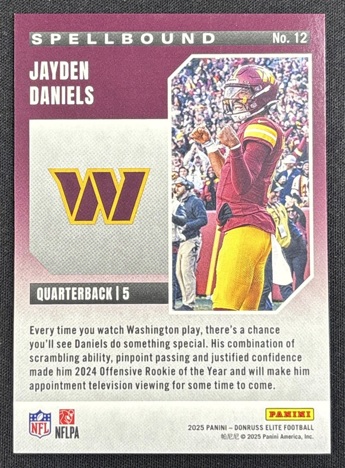 Jayden Daniels 2025 Panini Donruss Elite Spellbound Lavender /799 Commanders