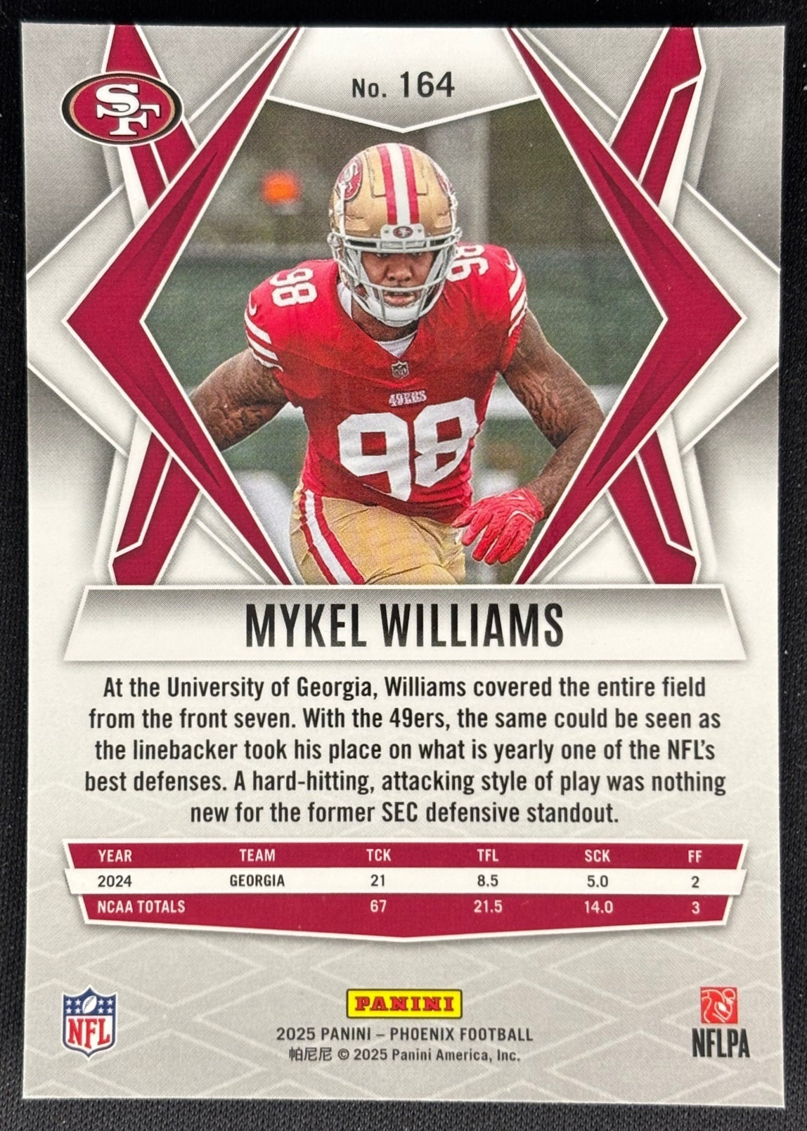 Mykel Williams 2025 Phoenix White Shimmer 49ers back