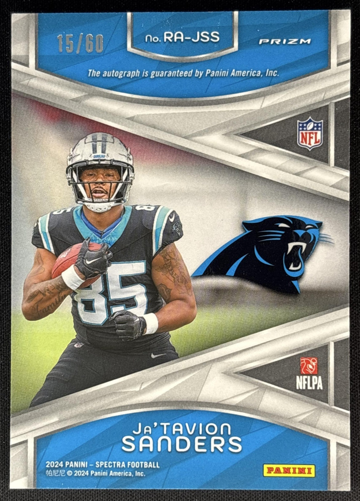 Ja Tavion Sanders 2024 Panini Spectra Rookie Auto Hyper /60 Panthers back