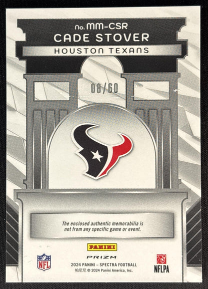 Cade Stover 2024 Panini Spectra Monumental Memorabilia Hyper /60 Texans