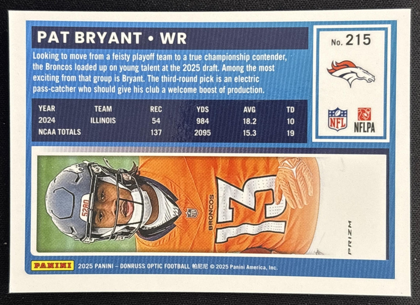Pat Bryant 2025 Panini Donruss Optic Rated Rookie Purple Shock Prizm Broncos back