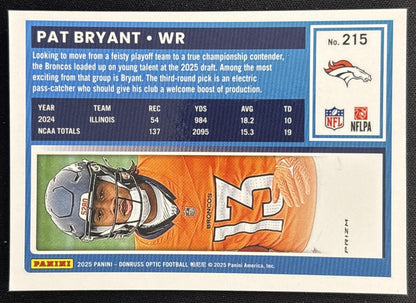 Pat Bryant 2025 Panini Donruss Optic Rated Rookie Purple Shock Prizm Broncos back