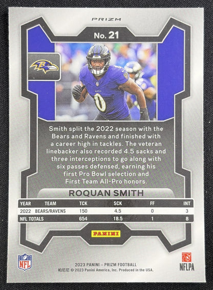 Roquan Smith 2023 Panini Prizm Orange Ice Ravens Sports Trading Card