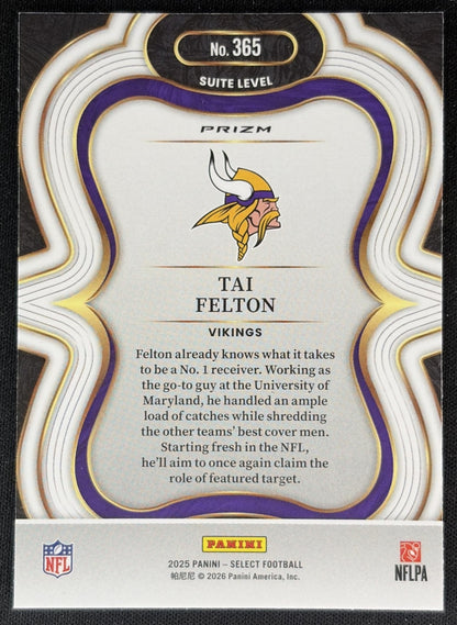 Tai Felton 2025 Panini Select Suite Level Silver Prizm Vikings Sports Trading Cards
