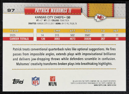 Patrick Mahomes II 2026 Topps Football Leather Foil Chiefs