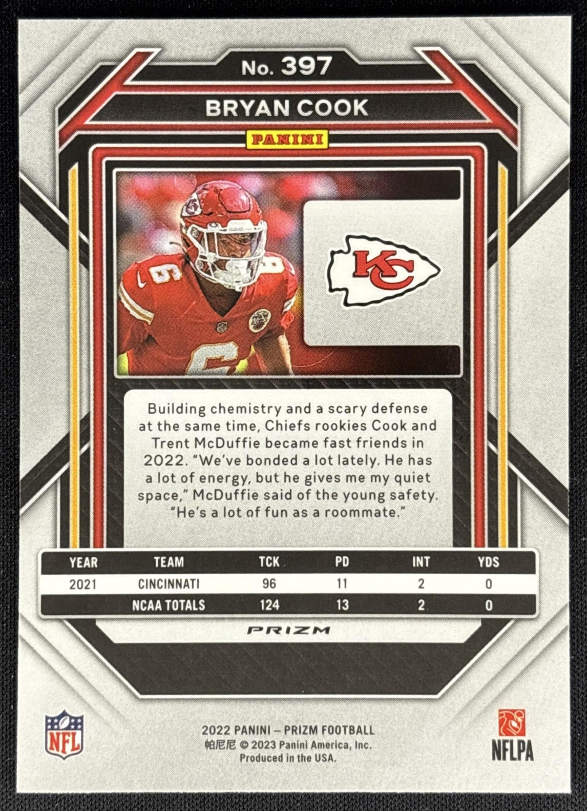 Bryan Cook 2022 Panini Prizm No Huddle Chiefs Sports Trading Cards