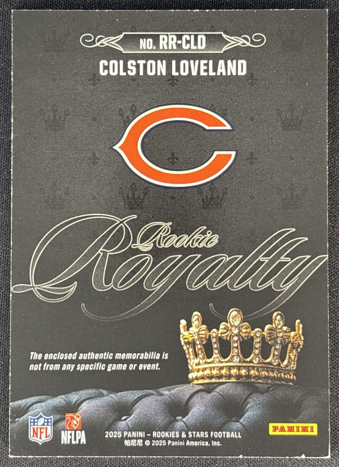 Colston Loveland 2025 Panini Rookies & Stars Rookie Royalty Bears back