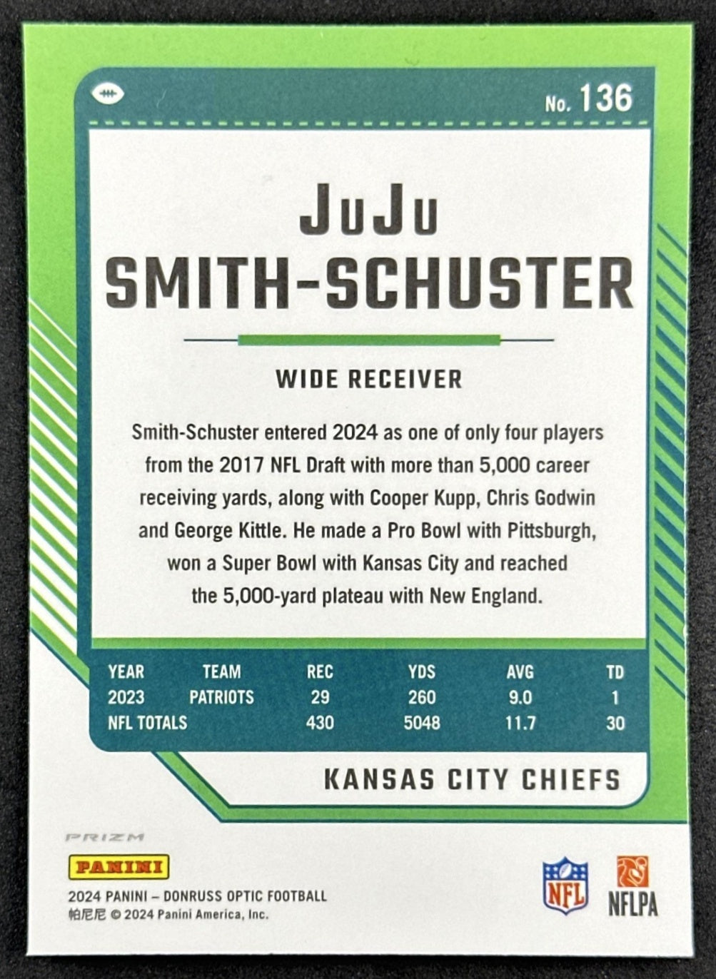JuJu Smith-Schuster 2024 Panini Donruss Optic Holo Chiefs Giants back sports trading card