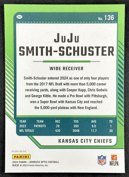 JuJu Smith-Schuster 2024 Panini Donruss Optic Holo Chiefs Giants back sports trading card