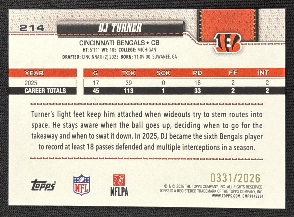 DJ Turner 2026 Topps Gold /2026 Bengals