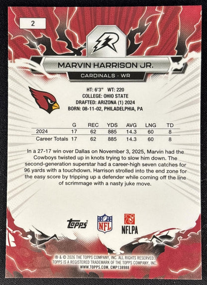 Marvin Harrison Jr. 2025 Topps Resurgence Cardinals Arizona Cardinals back