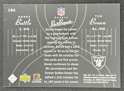 Arnaz Battle Tim Brown 2003 Upper Deck Pros & Prospects /1800 back